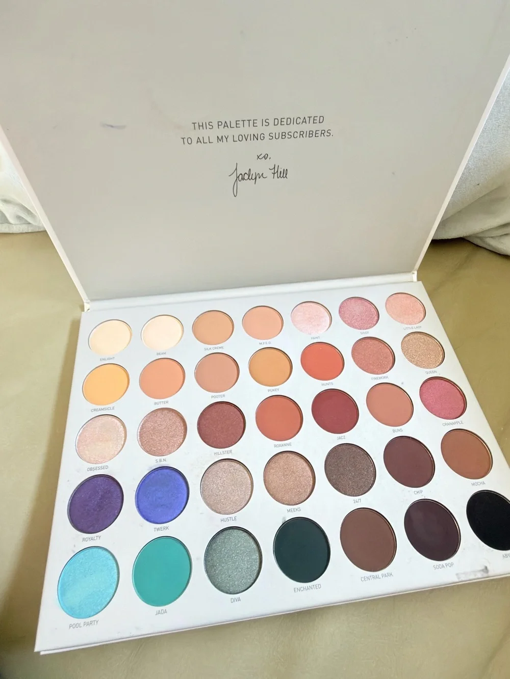 Morphe Jaclyn Hill Palette in Pale Pink with Gold Text